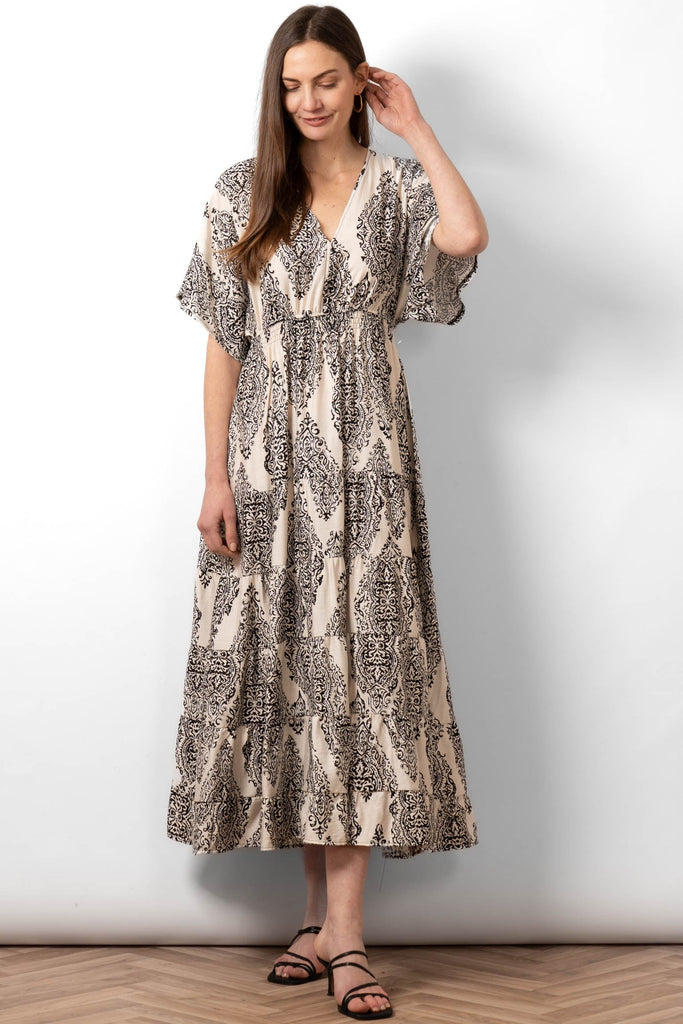 sienna-maxi-kaftan-dress-cream-mandala-print-front-view-model