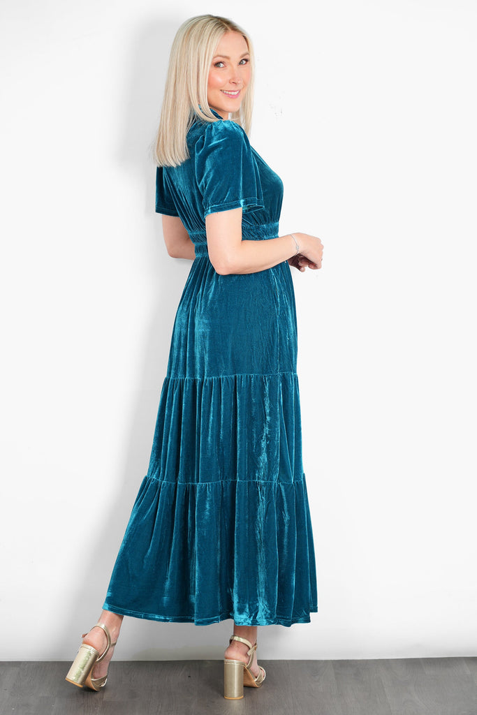 roxy-tiered-maxi-dress-teal-velvet-rear-flowy-fabric