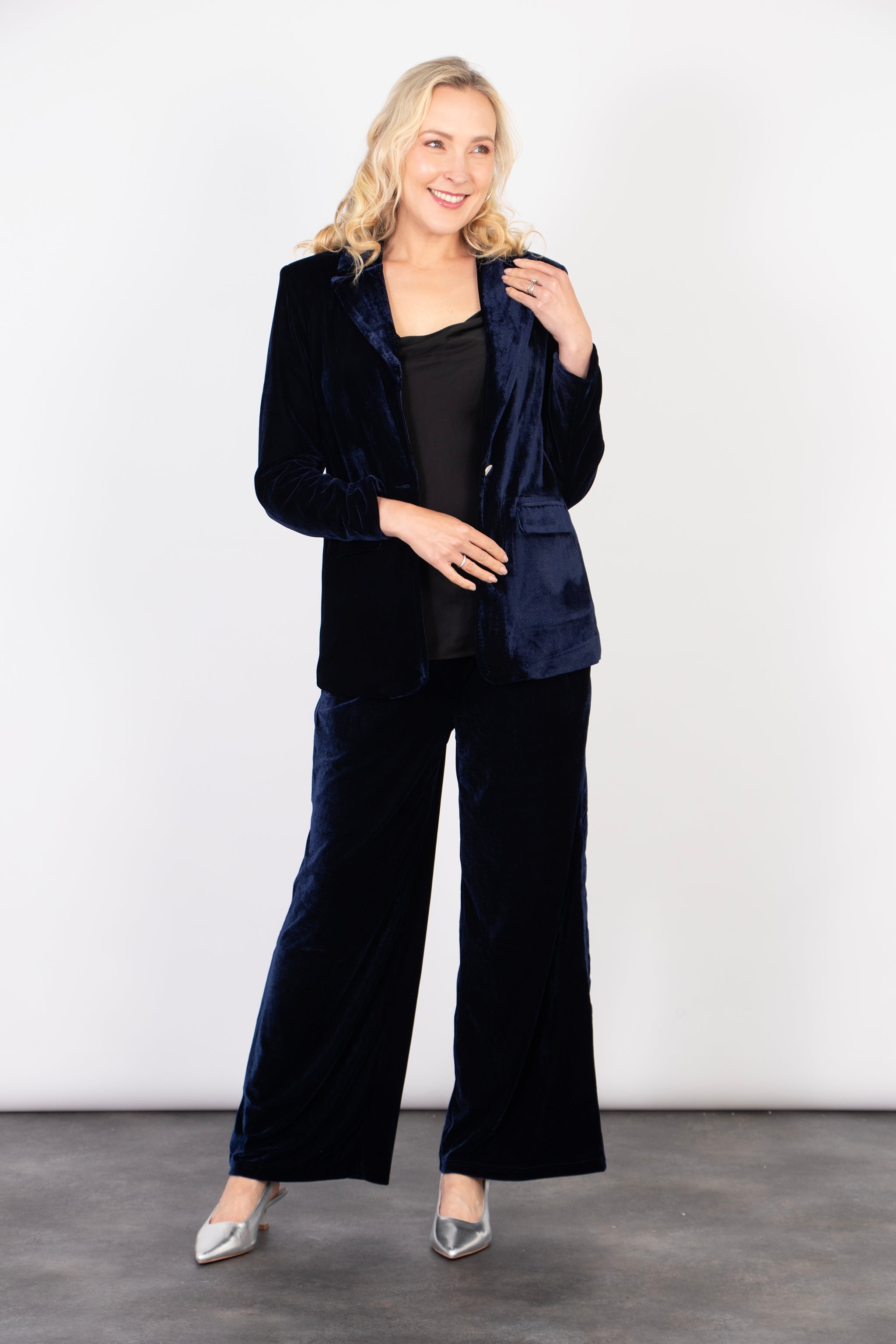 Trouser Suit Womens Navy Velvet Trousers Max Wide Leg Trousers