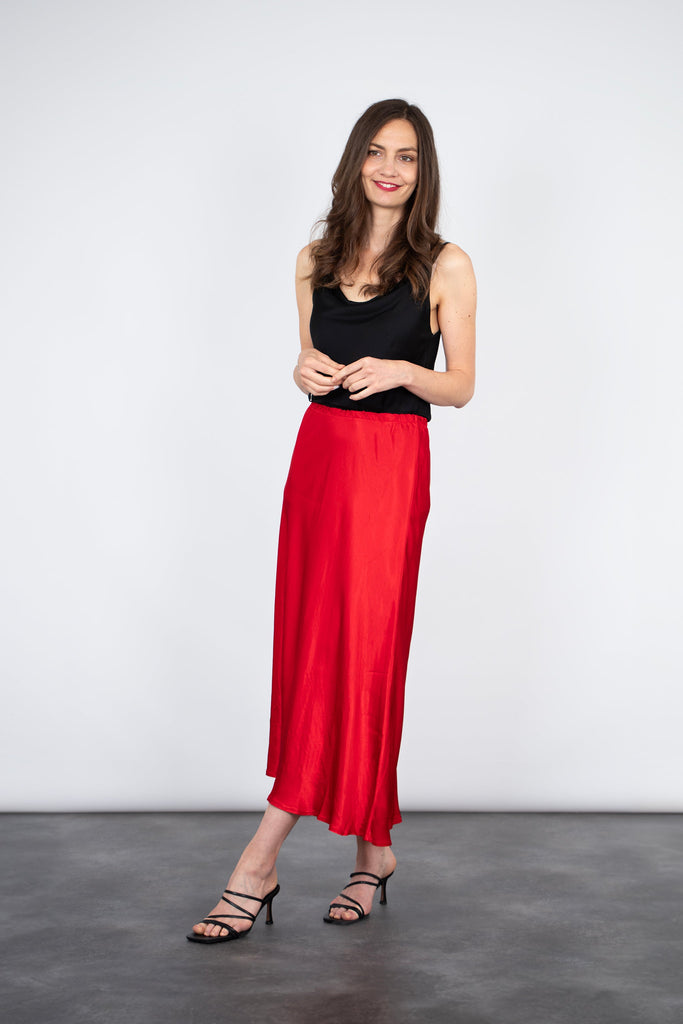 bias cut red slip skirt, the skirt is silky smooth