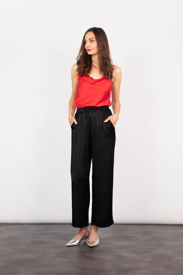 black wide leg trousers made from a silky smooth viscose