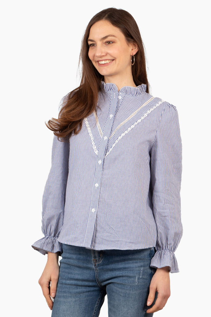 esme-v-panel-cotton-shirt-blue-pinstripe-white-frilly-chevrons-front