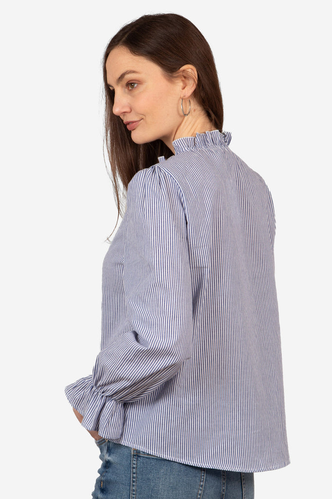 esme-v-panel-cotton-shirt-blue-pinstripe-rear-view-lightweight-blouse