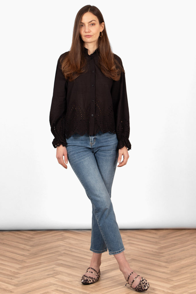 hattie-long-sleeve-shirt-black-broderie-anglaise-styled-with-blue-jeans-and-flat-shoes