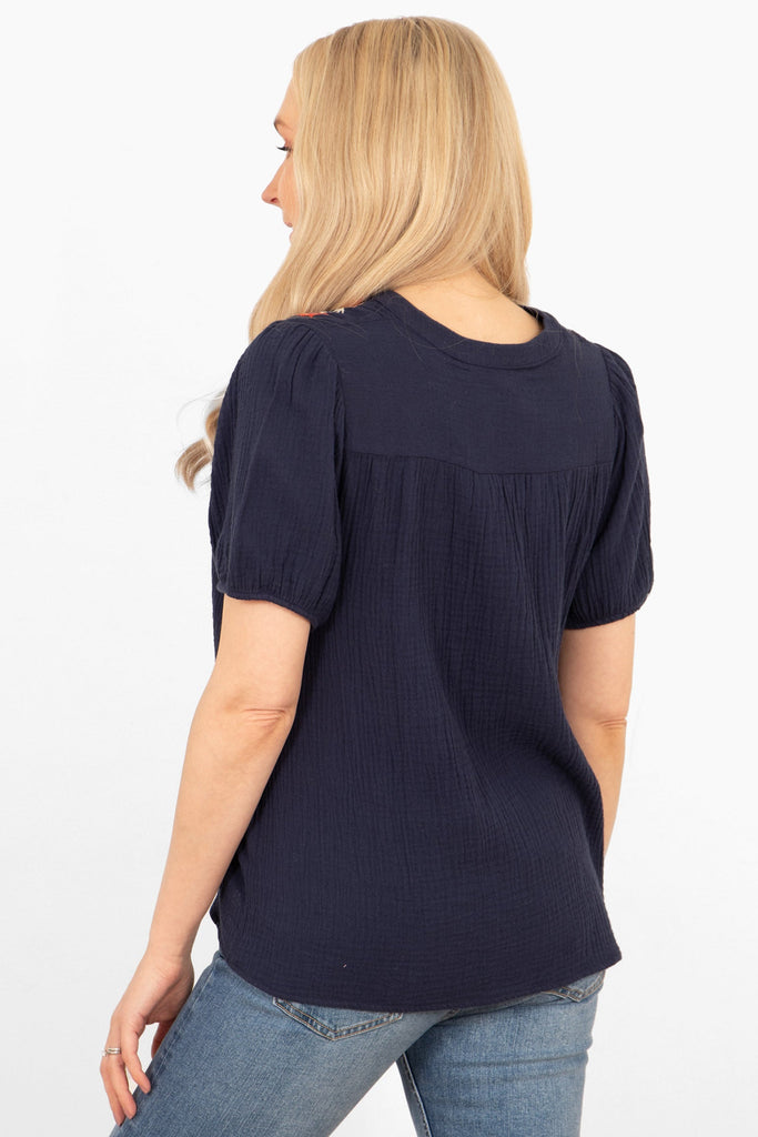 lula-short-sleeve-blouse-navy-blue-floral-embroidery-rear-view-plain-no-pattern
