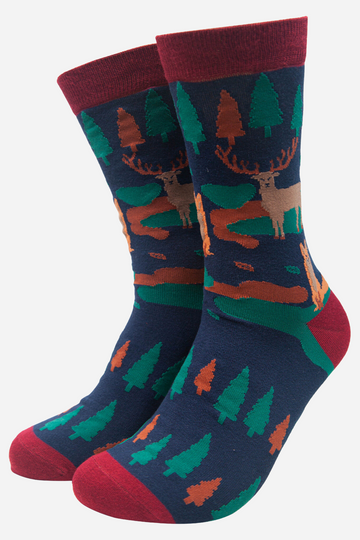 woodland animal themed bamboo socks with a stag and fox