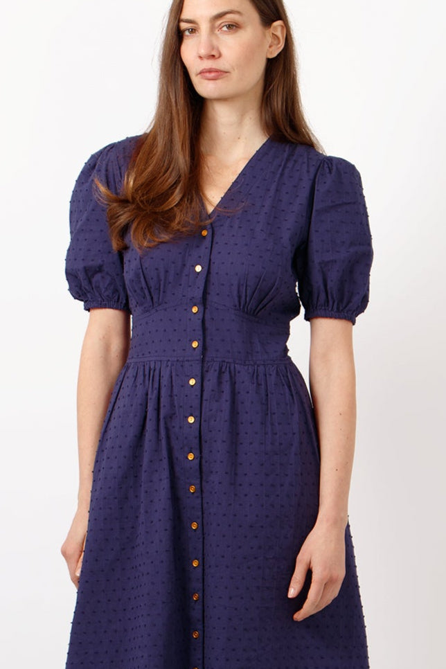 Poppy-Cotton-Button-Down-Midi-Tea-Dress-Navy-Blue-Close-Up