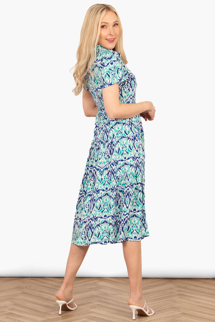 liberty-midi-shirt-dress-blue-aztec-print-rear-view-patterned