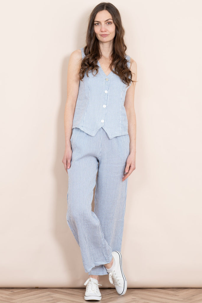 Bennett-Italian-Linen-Wide-Leg-Trousers-Pinsstripe-Styled-With-Matching-Waistcoat