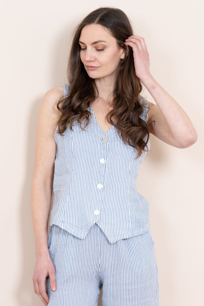 coco-italian-linen-waistcoat-white-blue-pinstripe-front-view-buttons