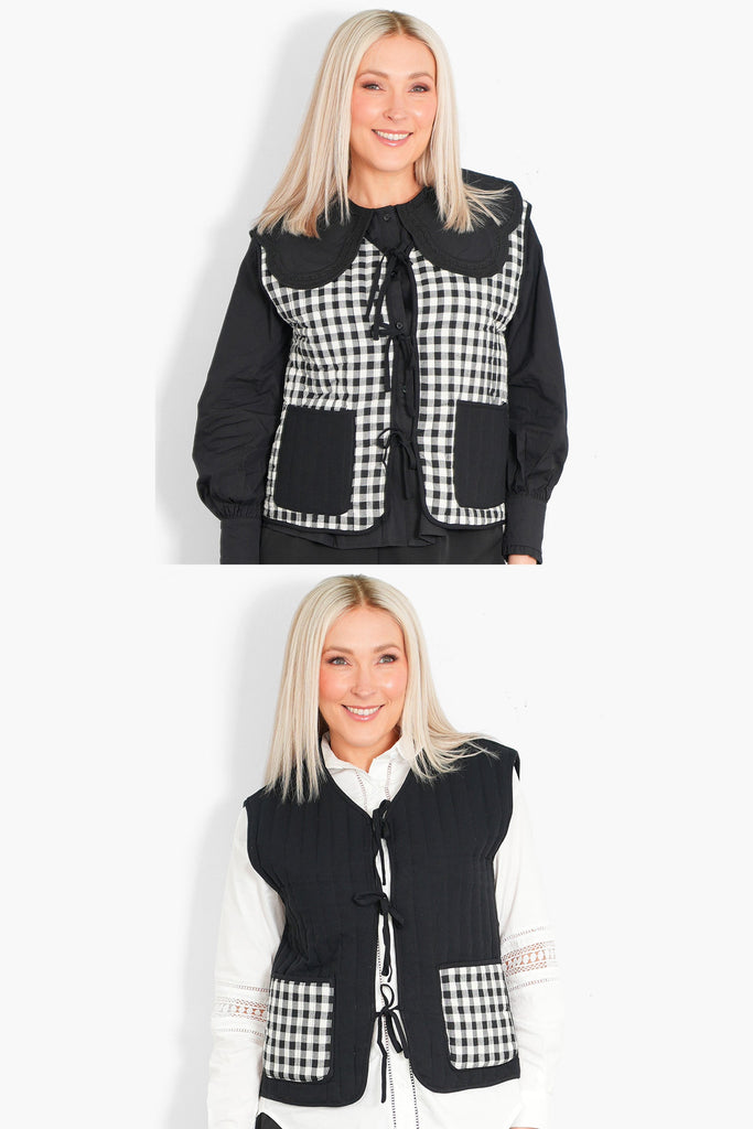 tabby-quilted-reversible-gilet-black-cream-gingham-both-sides-showing