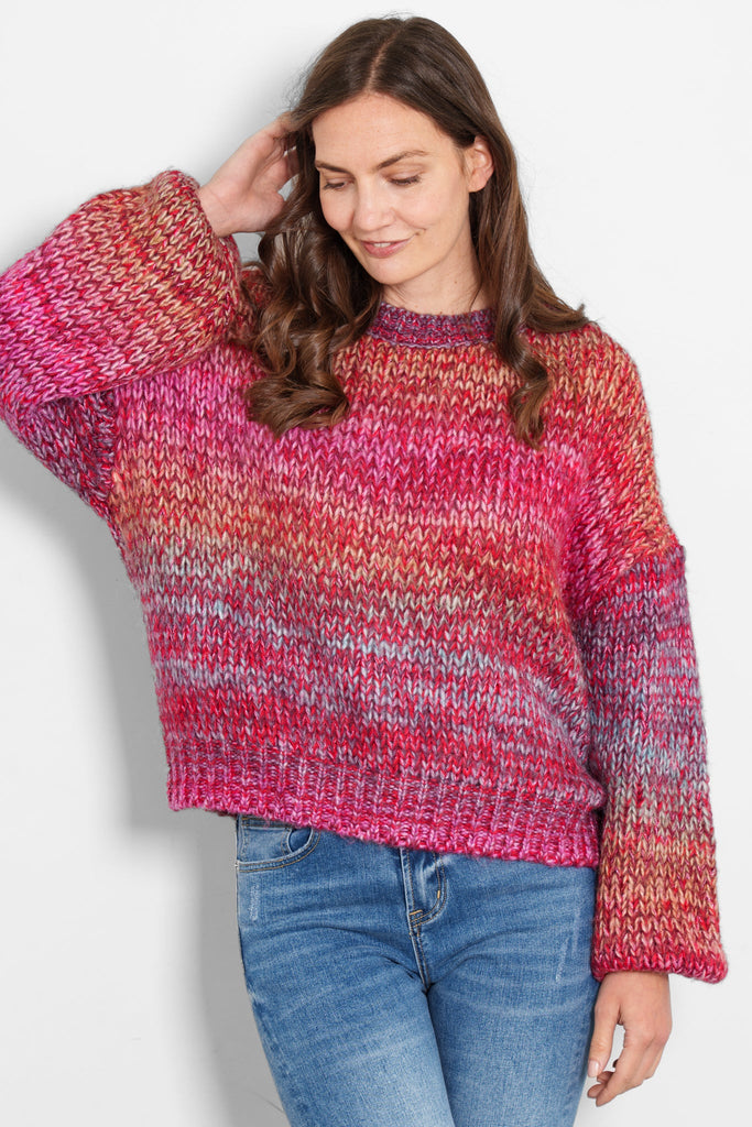 opal-wool-blend-jumper-pink-ombre-stripe-model-front-view
