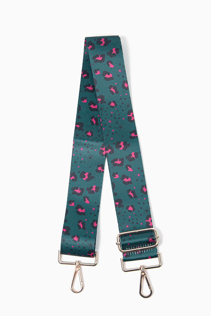 woven-bag-strap-teal-pink-leopard-print-stars-laying-flat