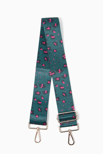 woven-bag-strap-teal-pink-leopard-print-stars-laying-flat