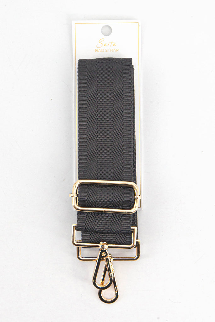 dark grey woven bag strap in its sarta packaging