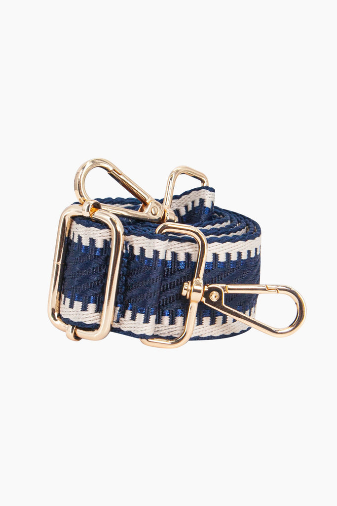 emerson-woven-bag-strap-navy-blue-striped-trim-close-up-pattern-adjustable-buckle