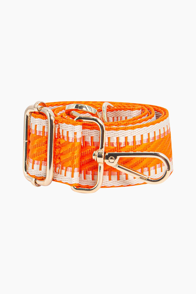 emerson-woven-bag-strap-orange-striped-trim-close-up-pattern-adjustable-buckle