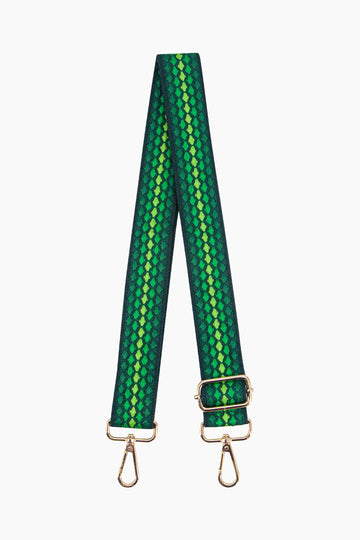 hayden-woven-bag-strap-green-spotted-gold-clip-on-snap-hooks