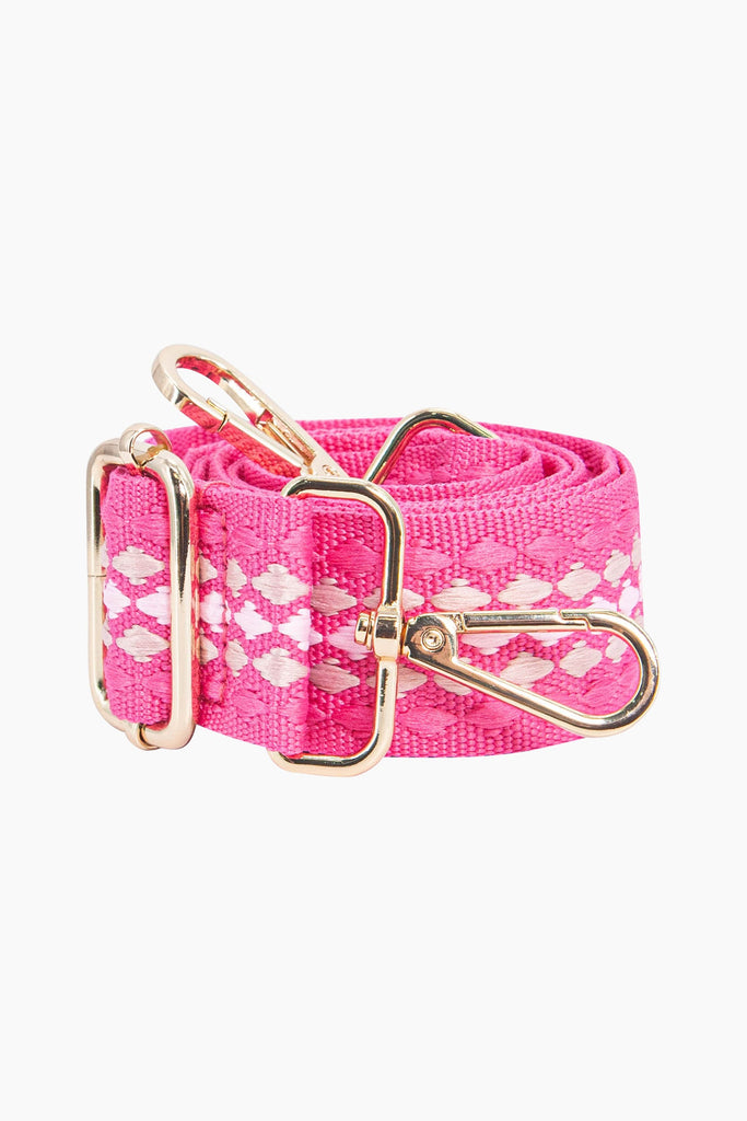 hayden-woven-bag-strap-hot-pink-spotted-coiled-close-up-dot-pattern-adjustable-buckle