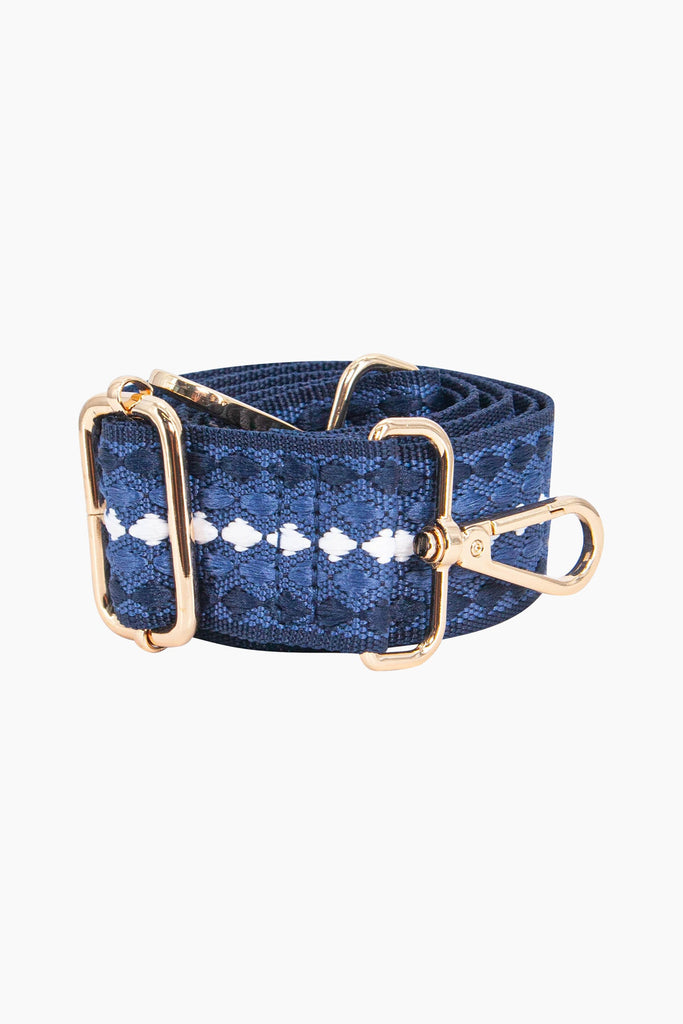 hayden-woven-bag-strap-navy-blue-spotted-close-up-dot-pattern-adjustable-buckle