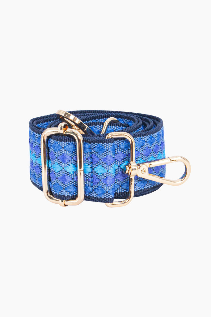 hayden-woven-bag-strap-royal-blue-spotted-coiled-close-up-dot-pattern-adjustable-buckle