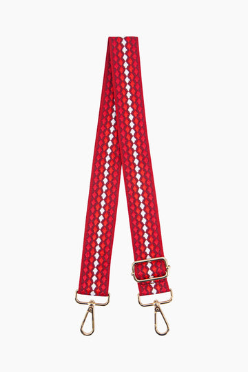 hayden-woven-bag-strap-red-spotted-clip-on-snap-hooks-adjustable