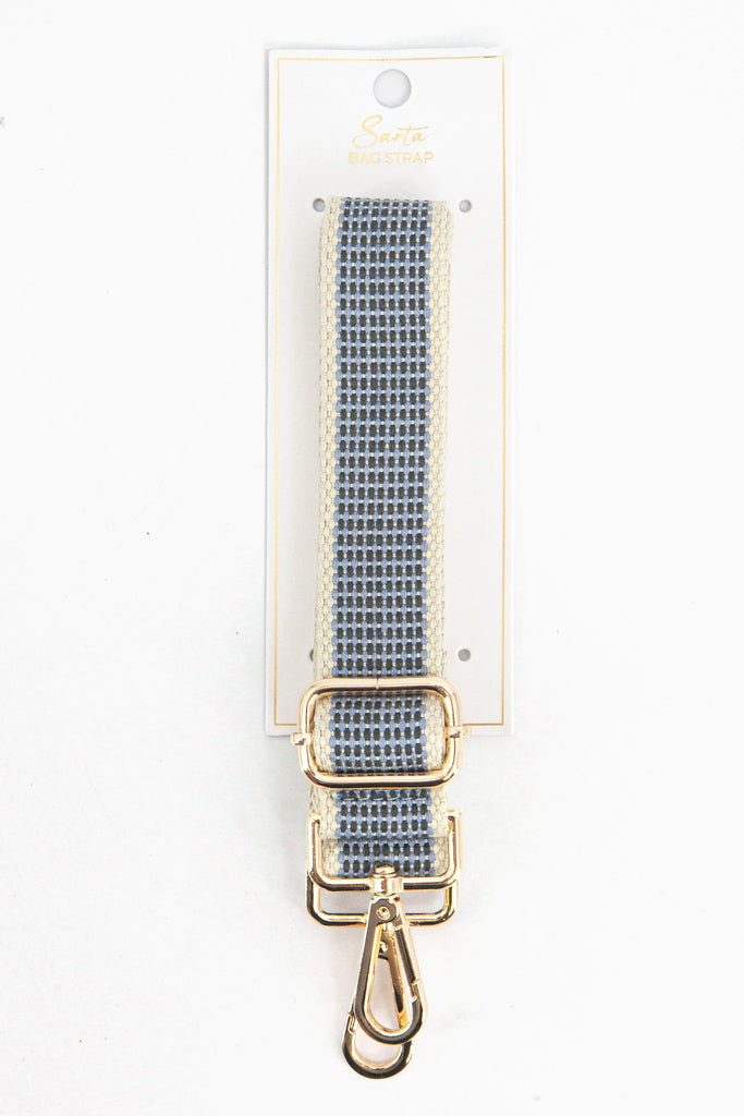 blue rattan woven bag strap in its sarta packaging