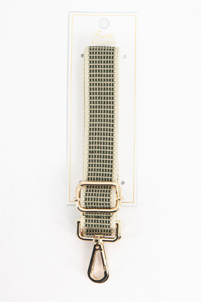 khaki green rattan woven bag strap in its sarta packaging