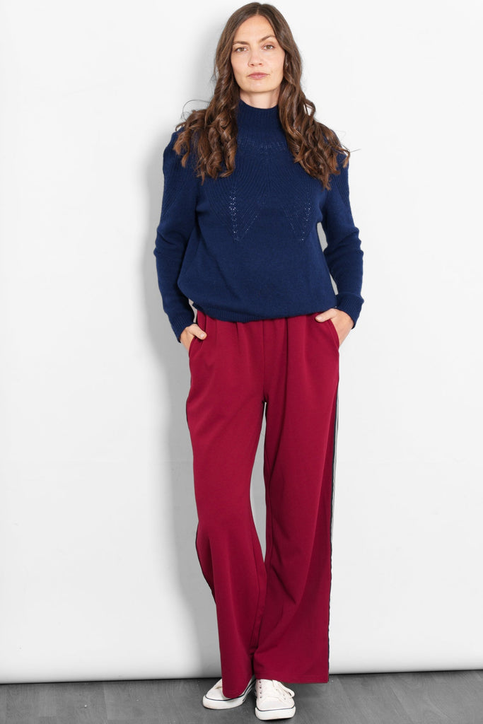 margot-wide-leg-trousers-berry-red-stripe-styled-model-casual-jumper