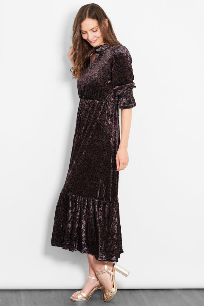 pandora-v-neck-midaxi-dress-brown-velvet-leopard-side-view-tiered-hem