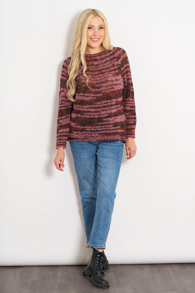 sage-wool-blend-jumper-berry-textured-stripe-styled-model-casual-blue-jeans