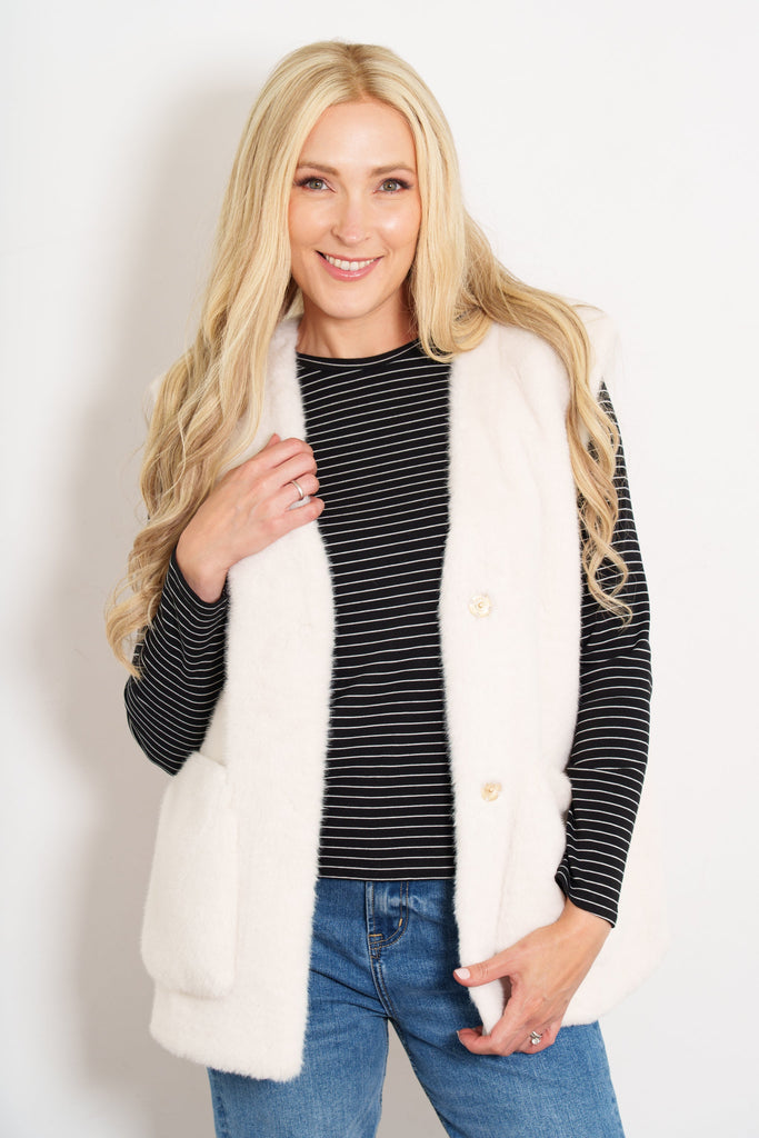 saskia-v-neck-gilet-cream-faux-fur-popper-button-fastening-front
