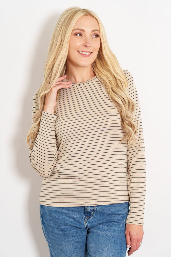 finn-long-sleeve-top-cream-black-striped-model-styled-casual