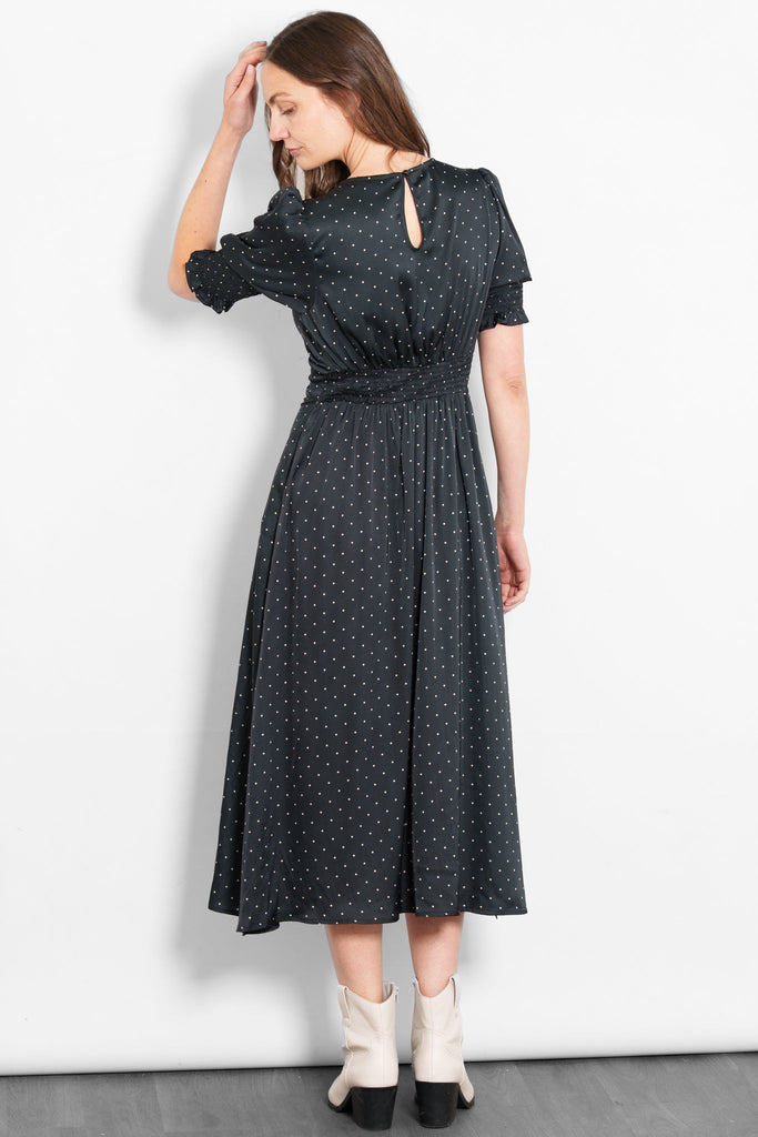 hazel-tea-dress-black-white-polka-dots-rear-shirred-waist