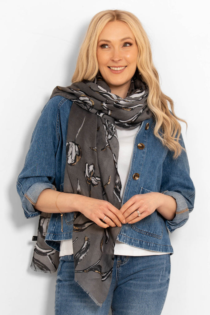 ashley-lightweight-scarf-grey-large-flora-draped-over-shoulder
