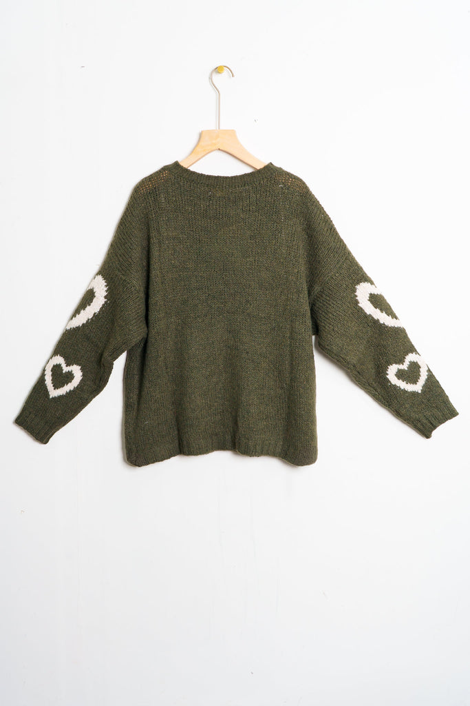 millie-wool-blend-jumper-khaki-cream-love-hearts-rear-plain