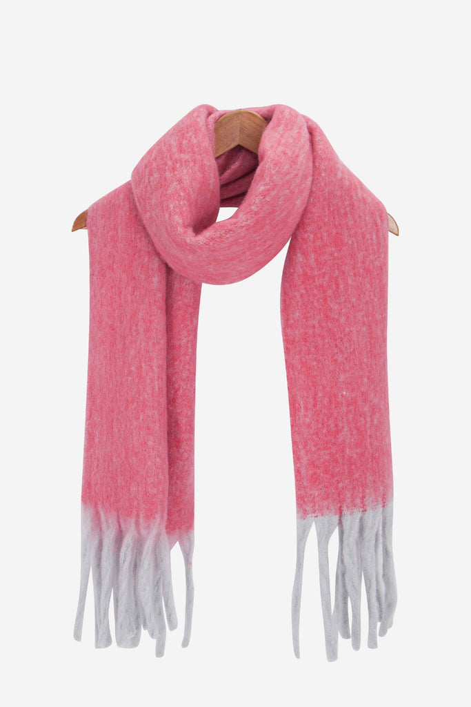 jules-red-colourblock-heavyweight-scarf-draped-on-coat-hanger