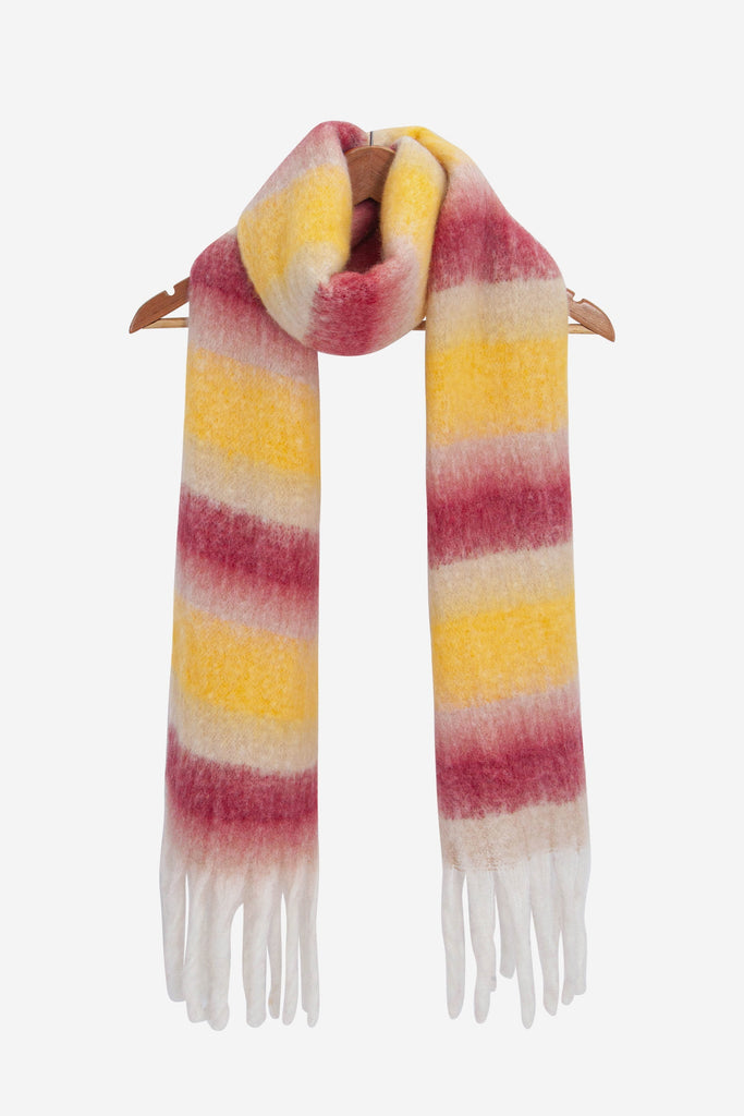 dallas-heavyweight-scarf-red-yellow-stripe-draped-on-coat-hanger