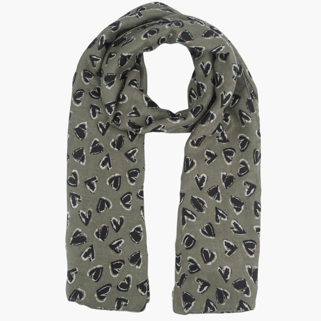 kara-khaki-black-hearts-lightweight-scarf-green