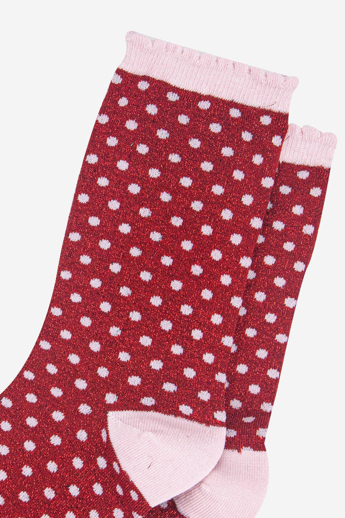 womens-red-pink-polka-dots-glitter-socks-close-up