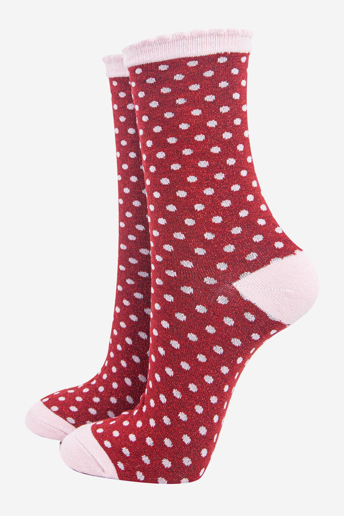 womens-red-pink-polka-dots-glitter-socks-sparkly
