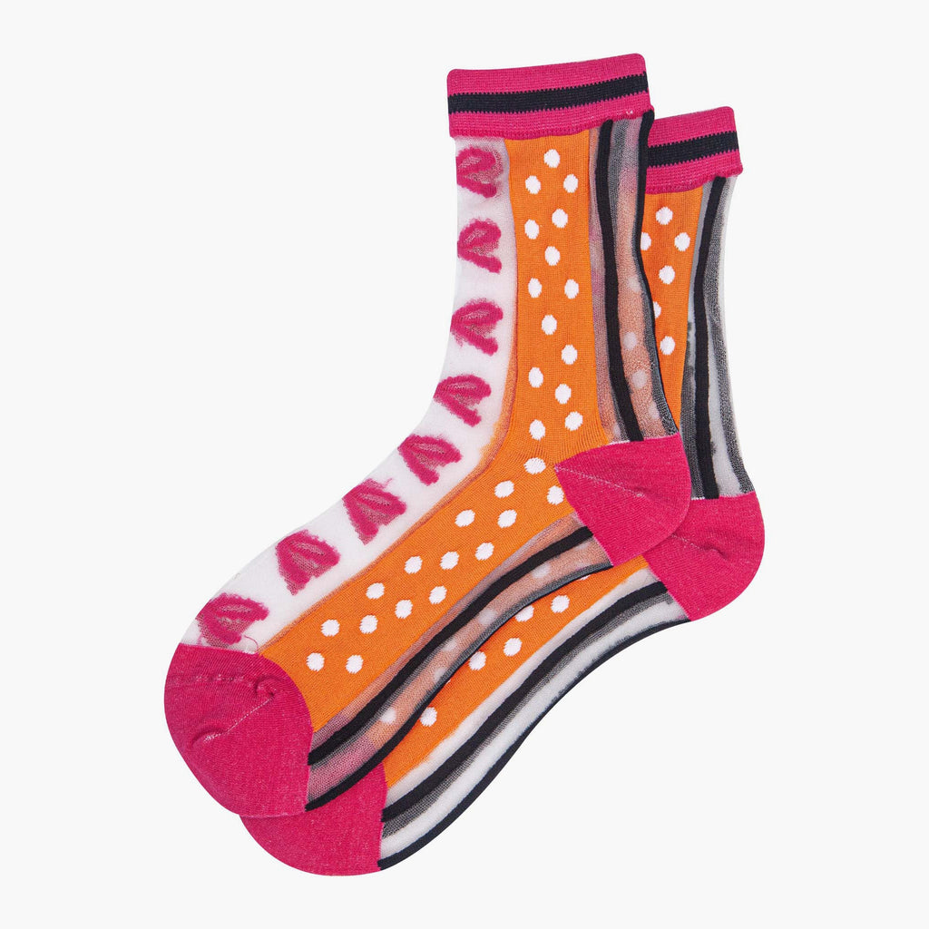 womens-sheer-ankle-socks-orange-hot-pink-stripe-bow-popsocks