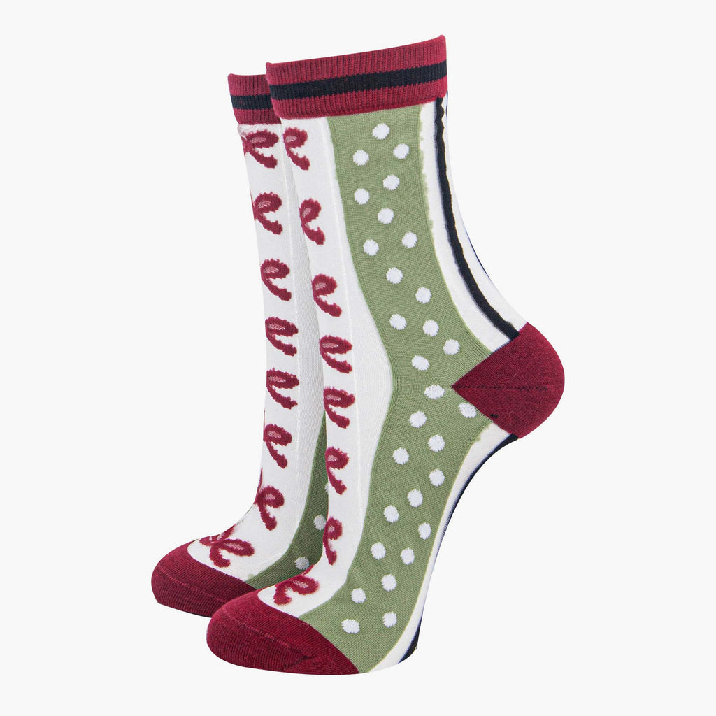 womens-sheer-ankle-socks-green-red-stripe-bow-popsocks