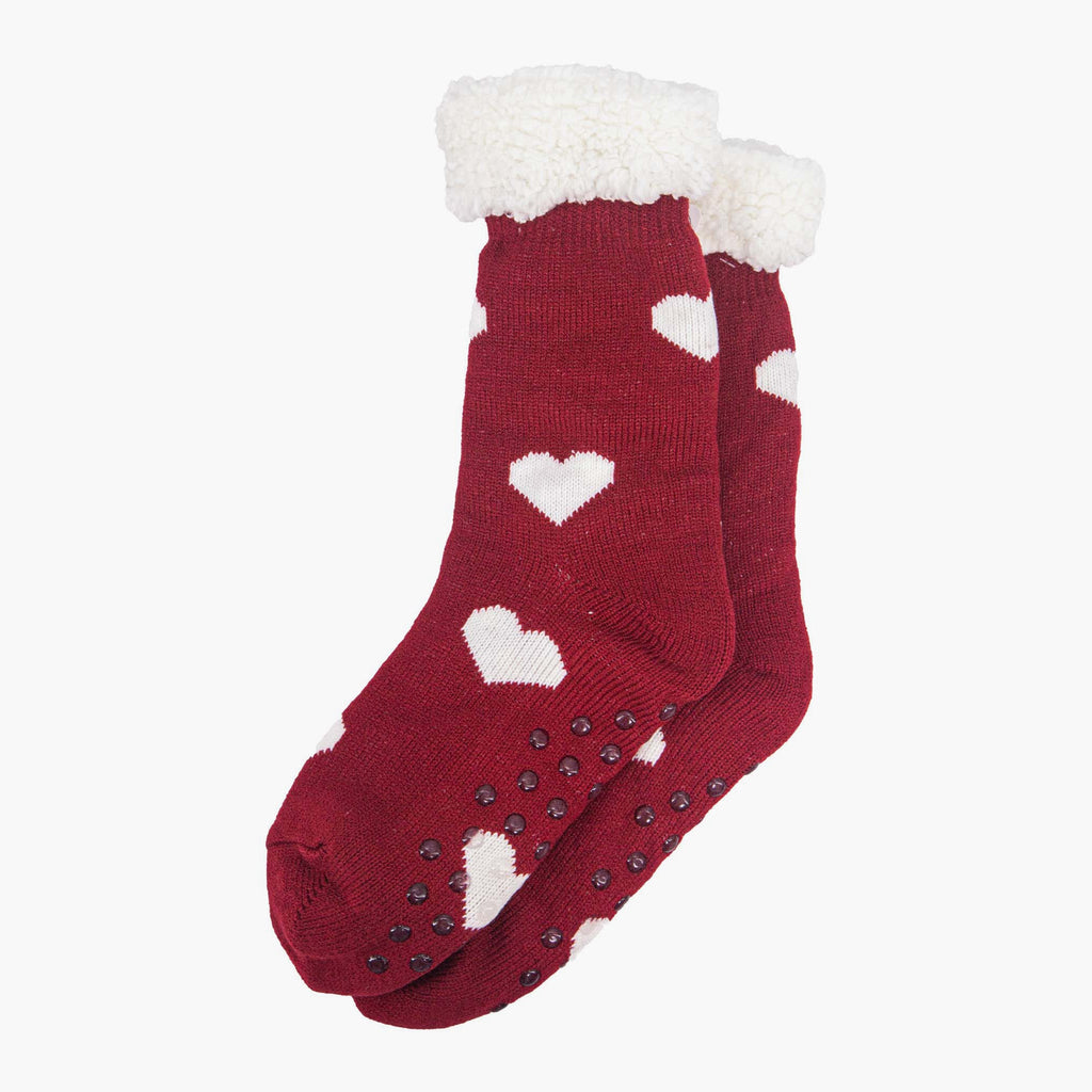 womens-long-slipper-socks-red-heart-laying-flat-grip-soles