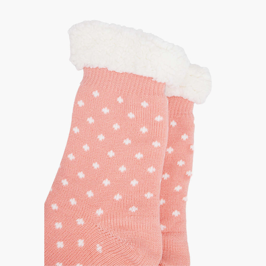 womens-long-slipper-socks-pink-spot-close-up-fleece-cuffs
