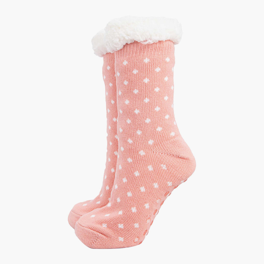 womens-long-slipper-socks-pink-spot-warm-fleecy