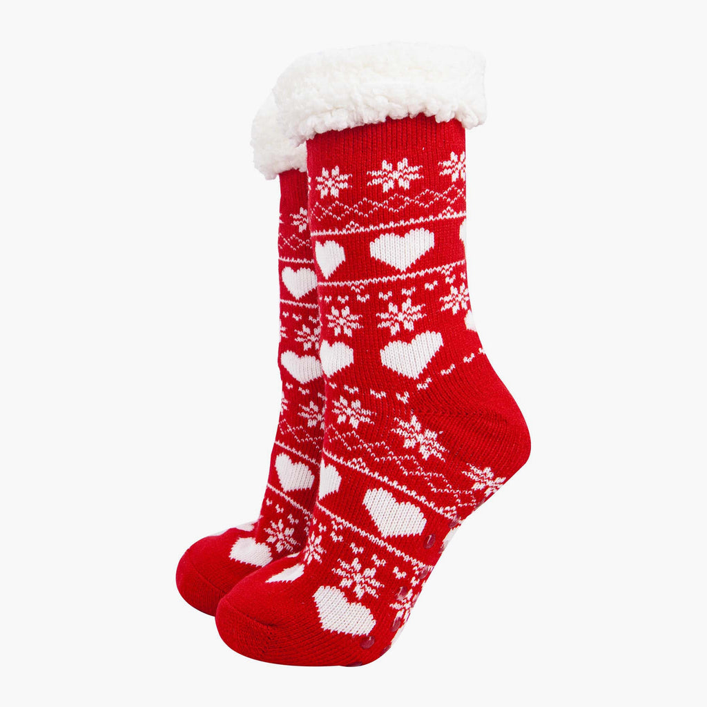 womens-long-slipper-socks-red-fair-isle-warm-fluffy-lined