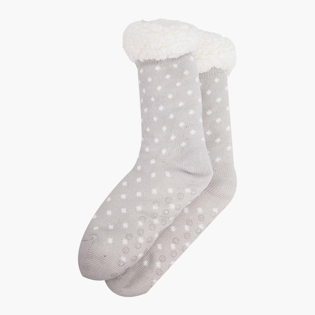 womens-long-slipper-socks-light-grey-spot-laying-flat