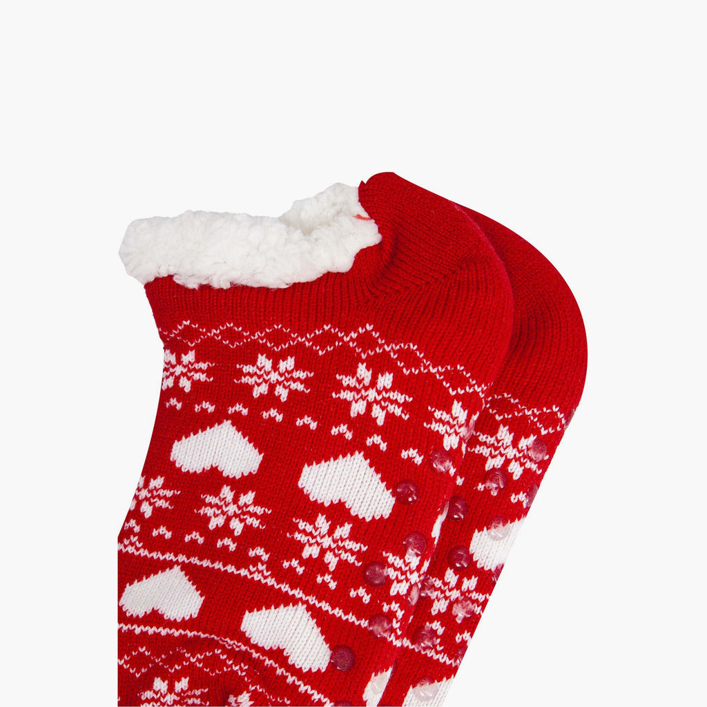womens-short-slipper-socks-red-fair-isle-grip-soles