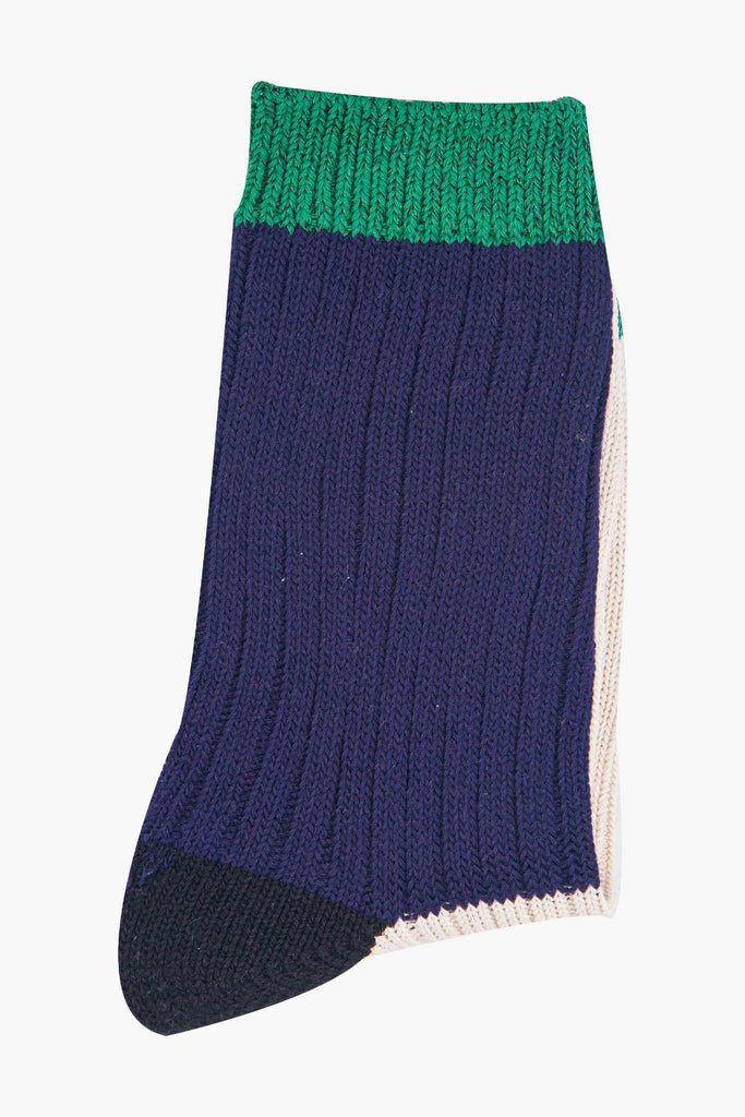 womens-mid-calf-socks-navy-blue-cream-colour-block-1-folded